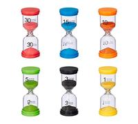 Relaxdays Relojes Arena Plástico, Set 6, Tiempos Cortos, 1-3-5-10-15-30 Min, 11 x 4,5 cm, Cronómetros Niños, Multicolor