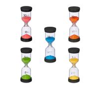 Relaxdays Relojes Arena Niños Set 5, Tiempos Cortos, 1-5-10-15-30 Min, 16 x 5,5 cm, Cronómetros Cocina, Multicolores