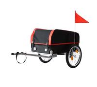 Relaxdays Remolque de Carga Plegable para Bicicleta 120L, Funda Impermeable, Bandera, 59x124x69cm, Negro-Rojo