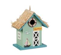 Relaxdays Casa Pájaro Decorativa Estilo Casita de Playa, Comedero de Adorno Colgante, Madera, 24,5x19x13,5cm, Multicolor