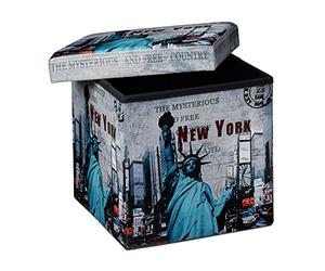 Relaxdays Reposapiés, Baúl Almacenaje, Puff, Banco Plegable, Cuero Sintético, 38x38x38 cm, máx. 300 Kg, Diseño New York