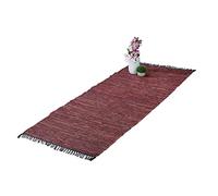 Relaxdays retales Alfombra de Pasillo con Flecos, 80 x 200 cm, Algodón y Cuero, Antideslizante, Retazos, Rojo, Tablero de Fibras