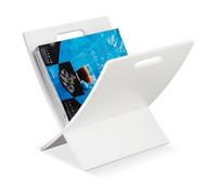 Relaxdays Revistero con Asas, Salón, Diseño Moderno, Organizador de Periódicos de Madera, 31 x 30 x 34 cm Aprox, Blanco, Tablero de Fibras, 1 Unidad