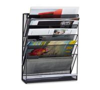 Relaxdays Revistero de pared, 6 compartimentos negro