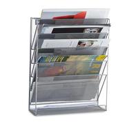 Relaxdays Revistero de Pared, Metal, Plateado, HxLxP: 40x32x10 cm