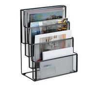 Relaxdays Revistero Rejilla Metálica, 4 Compartimentos, Organizador Revistas, Periódicos, 43x33x18cm, Negro