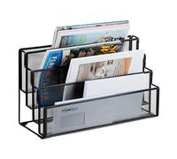 Relaxdays Revistero Rejilla Metálica, Soporte Cartas, Revistas, A4, 4 Compartimentos, 26x45x18cm, Negro