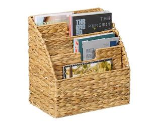 Relaxdays Revistero Suelo, Jacinto de Agua Trenzado, Organizador Periódicos, 34 x 34 x 20 cm, 4 Compartimentos, Natural