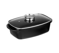 Relaxdays Roaster Dish with Glass Lid Asador de Horno con Tapa, Rustidera 5 L, Olla Antiadherente con Botón de Aroma, Placa Eléctrica y Gas, Negro, 15 x 39,5 x 22 cm