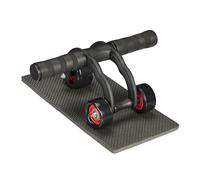 Relaxdays Rodillo 3 Ruedas, Entrenador Abdominales para Casa, Ruedita Fitness con Esterilla, Negro/Rojo, Gomaespuma, 12x29,5x22 cm