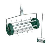 Relaxdays Rodillo Aireador de Césped, Escarificador Manual, Cepillo Jardín con Mango, 145 x 44 x 21 cm, Plata y Verde