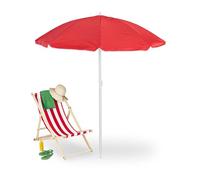Relaxdays roja 160cm Sombrilla Playa, 160 cm Ø, Altura Regulable, Inclinable, Protección UV, Parasol con Bolsa, Balcón, Rojo