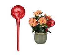 Relaxdays, Rojo 2 Globos de Riego, Dispensadores Agua Maceta, Regadores Automáticos, Autoriego, Cristal, Ø 9 cm, 30 x 9 x 9 cm