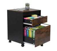 Relaxdays Rollcontainer, 2 cajones, Archivo Colgante, HBT: 57 x 40 x 40 cm, cajonera de Escritorio, marrón/Negro