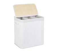Relaxdays Ropa Sucia, 3 Compartimentos, con Tapa, Cesta Colada Rectangular, 62 x 62,5 x 42,5 cm, Bambú, Blanco, Poliéster
