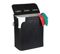 Relaxdays Ropa Sucia, Bambú, 3 Compartimentos de 30 L, Cesta Colada con Tapa, Asas, 63x55x35 cm, Colores a Elegir