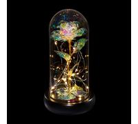 Relaxdays Rosa eterna en cristal con luces oro,negro,transparente