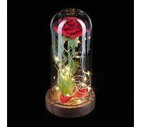 Relaxdays Rosa Eterna Luces, Día Madre Regalo Original, Flor Bella y Bestia, San Valentín, Sant Jordi, Artificial, Rojo, 1 Unidad