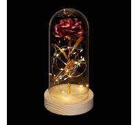 Relaxdays Rosa Eterna Luces, Día Madre Regalo Original, Flor Iluminación LED, San Valentín, Artificial, Rojo/Dorado, 22 x 11 cm