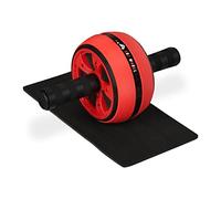 Relaxdays Rueda Abdominal, Entrenador Abdomen Casa, Antideslizante, Fitness con Estera Rodillas, Negro/Rojo, 16,5 x 30 x 16,5 cm