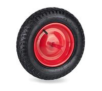 Relaxdays Rueda Carretilla 3.50-8, Neumático Repuesto Eje Fijo, Llanta de Acero, hasta 120 kg, con Válvula, Negro/Rojo