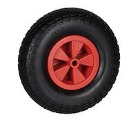 Relaxdays Rueda Carretilla 4.00-6, Goma, Llanta Plástico, Neumático Repuesto Carro, Antipinchazos, máx 100kg, Negro/Rojo