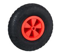 Relaxdays Rueda de Carretilla de Goma Maciza, 3.50-6, Llanta Plástica, Carga hasta 100 kg, Antipinchazos, Negro y Rojo