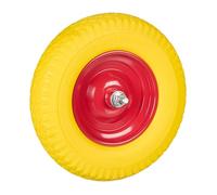 Relaxdays Rueda de Carretilla 4.00-8 Goma con Eje, Neumático de Repuesto Antipinchazos, hasta 100 kg, Amarillo/Rojo, Caucho, 390 x 90 mm