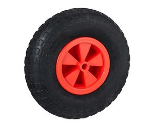 Relaxdays Rueda de Carretilla de Goma Maciza, 3.50-6, Llanta Plástica, Carga hasta 100 kg, Antipinchazos, Negro y Rojo