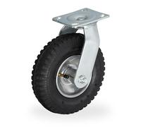 Relaxdays Rueda Giratoria, 2,50-4, Transporte Objetos Pesados, hasta 120 kg, Placa Acero para Atornillar, Negro/Plata