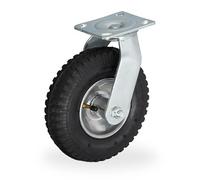 Relaxdays Rueda Giratoria, 2,50-4, Transporte Objetos Pesados, hasta 120 kg, Placa Acero para Atornillar, Negro/Plata