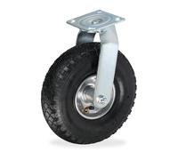 Relaxdays Rueda Giratoria, 3.00-4, Transporte Objetos Pesados, hasta 120 kg, Placa Acero para Atornillar, Negro/Plata, 30 x 26 x 13,5 cm