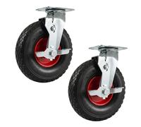 Relaxdays Rueda giratoria con freno, set 2, 3.00-4, 120 kg, negro/rojo