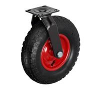 Relaxdays Rueda giratoria con neumático 3.00-4, para Cargas Pesadas hasta 120 kg, Placa para atornillar, Negro/Rojo, 39x