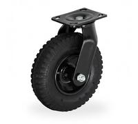Relaxdays Rueda giratoria neumática de 2,50-4 para Carga Pesada, Placa de Acero, hasta 120 kg, Negra, 14x20x26 cm