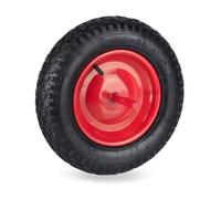 Relaxdays Rueda Carretilla 3.50-8, Neumático Repuesto Eje Fijo, Llanta de Acero, hasta 120 kg, con Válvula, Negro/Rojo