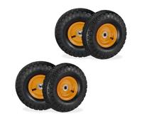 Relaxdays Ruedas de Carro 4.10/3.50-4, Neumáticas, Eje 16 mm, 136 kg, Llantas de Acero, 260 x 85 mm, Negro y Naranja