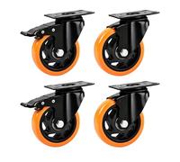 Relaxdays Ruedas giratorias, 4 uds., 100 mm, 600 kg, negro/naranja