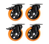 Relaxdays Ruedas giratorias, set 4, 125 mm, 600 kg, negro/naranja