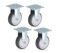 Relaxdays Ruedas para Muebles, Set de 4, TPR, Placa de Acero, Rodamientos, Insonorizantes, 75mm, hasta 280kg, Gris/Plata