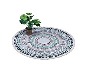 Relaxdays Runder Teppich mit Design Alfombra Pasillo Redonda, Diseño de Mandala, Ø, 100% Algodón, Antideslizante, con Flecos, Multicolor, 120 cm (Rond)