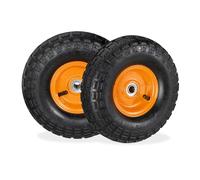 Relaxdays Sackkarrenrad 2er Set Juego, 4.10 3.50-4, neumáticos de Aire, llanta de Acero, 136 kg, Carretilla, Rueda de Repuesto, Negro/Naranja, 70% Caucho 30%, 2 Unidades