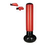Relaxdays Saco Boxeo Niños, Punching Ball Hinchable, Boxing Bag Infantil, Juguete Antiestrés, 160 cm, PVC, Negro-Rojo