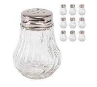 Relaxdays Salero y pimentero, Set de 10, 50 ml, con Tapa, HD 6,5x5 cm, Vidrio/Metal, Transparente/Plateado