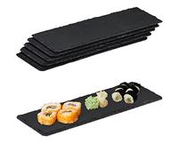 Relaxdays Salvamanteles de pizarra, Platos para servir sushi, Bandejas de servir, 30x10 cm, 6 Uds., Antracita