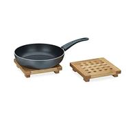 Relaxdays Salvamanteles, Set de Dos, Cuadrados, para ollas & sartenes, Fácil de Limpiar, Bambú, 4 x 20 x 20 cm, Marrón