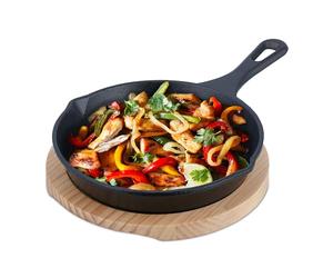 Relaxdays Sartén de Hierro Fundido con Soporte, Cacerola Redonda para Servir, para Cocina y Parrilla, 20 cm, Antracita