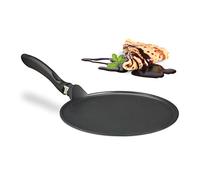 Relaxdays - Sartén de Hierro Fundido para Crepes 29 cm con Borde bajo, fácil de Limpiar, Aluminio Fundido Antiadherente Sartén para Crepes, Color Negro