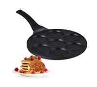 Relaxdays Sartén para Tortitas con Monas Caritas, 7 Huecos, Ø 8 cm C/U, Apta para Placa de Inducción, Aluminio, Negro, 6 x 46 x 26.5 cm