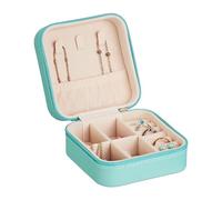 Relaxdays Schmuckkästchen für Reisen Joyero, Organizador Joyas Pequeño para Viajes, Efecto Piel, Estuche para Anillos, 5 x 10 x 10 cm, Turquesa, Terciopelo